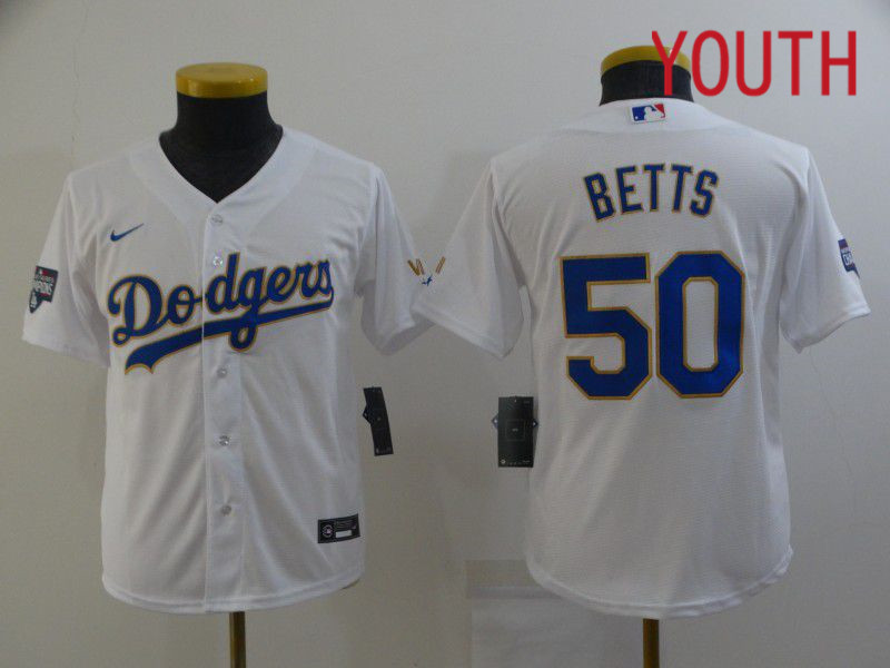 Youth Los Angeles Dodgers #50 Betts White Game 2021 Nike MLB Jersey